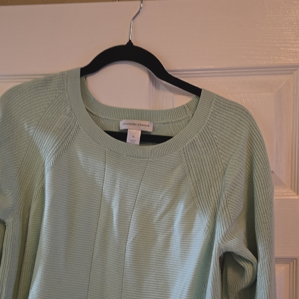 Christopher & Banks Light Green Crew Neck Sweater